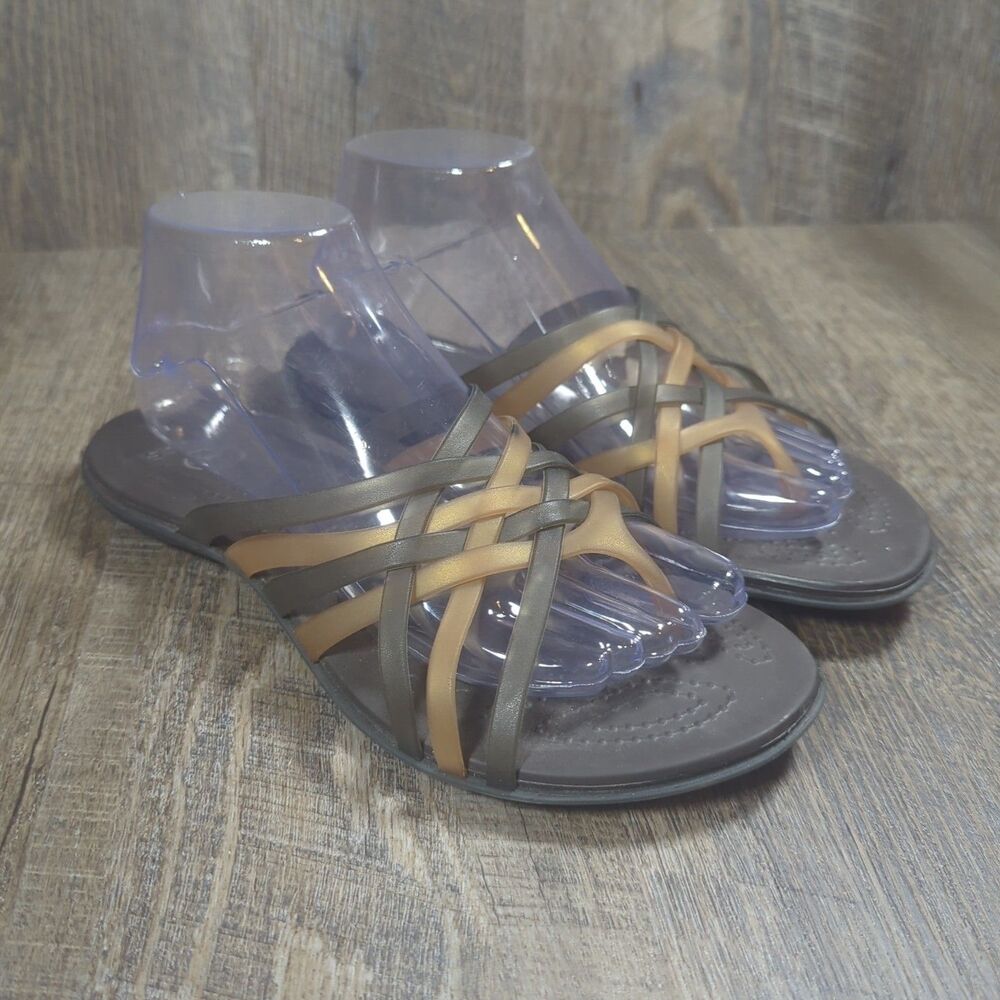 Crocs Women's Huarache Jelly Sandals Brown Gold Size 9 Casual Summer Comfort
